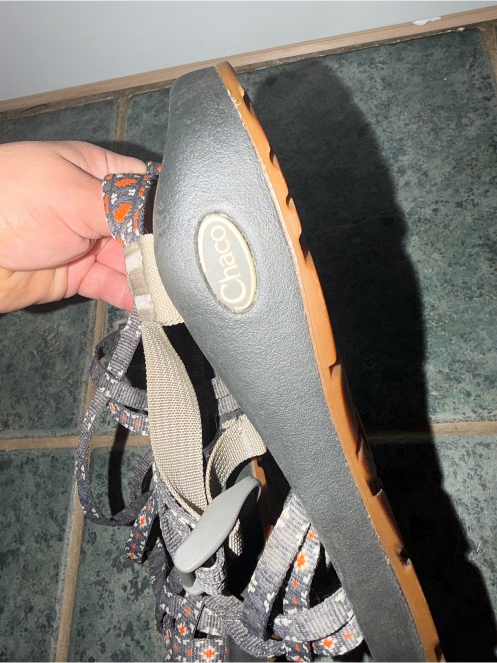 Chaco Women's Gray Strappy Sandals with Orange Accents - Picture 3 of 4